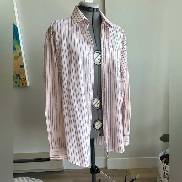 Yves Saint Laurent Red White Striped Button Down Shirt - Picture 1 of 7